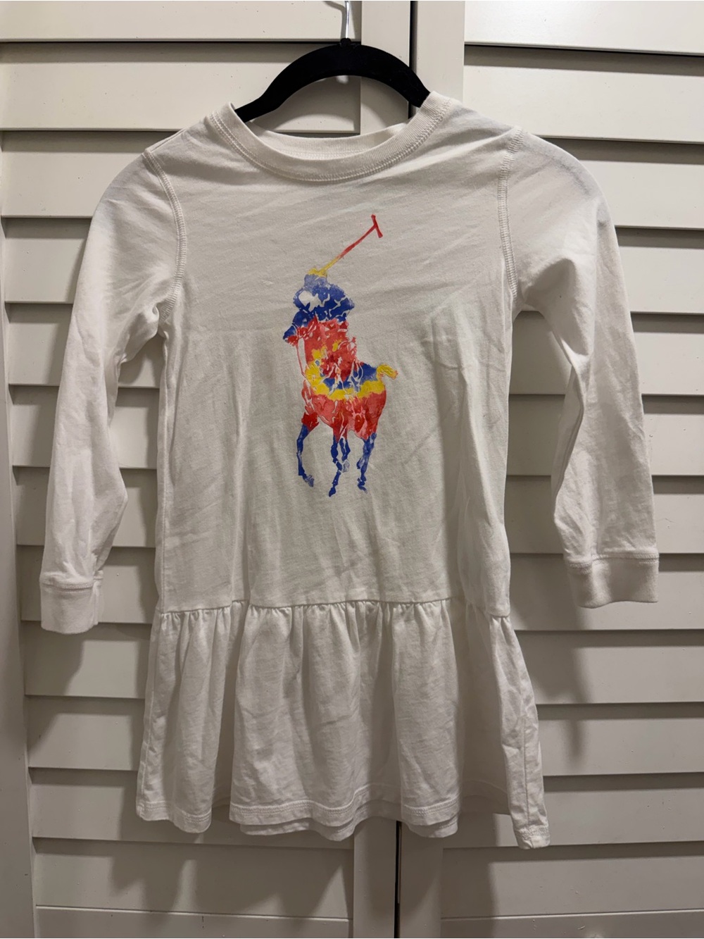 NWOT Polo by Ralph Lauren White Long Sleeve Dress with Multicolor Pony